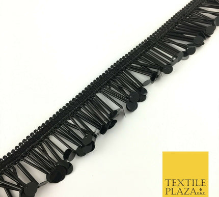 Black Sequin Glass Tube Fringe Tassel Drop Trim Ribbon Border Dance Lace (X179)