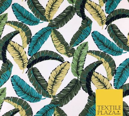 Green Botanical Leaves 100% COTTON CANVAS White Print Fabric Craft 1400