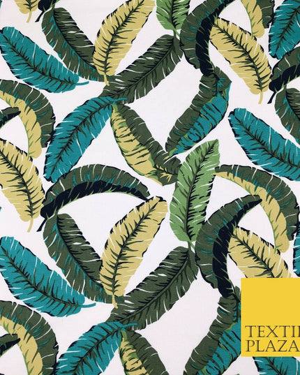 Green Botanical Leaves 100% COTTON CANVAS White Print Fabric Craft 1400