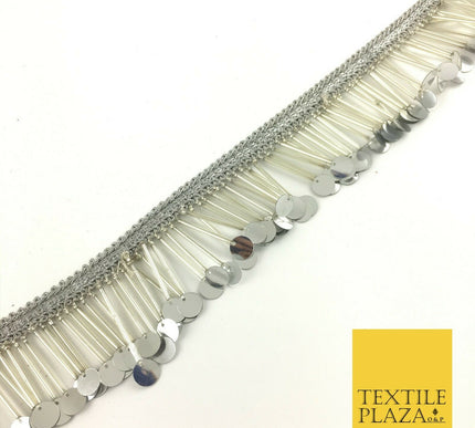 Silver Sequin Glass Tube Fringe Tassel Drop Trim Ribbon Border Dance Lace (X178)