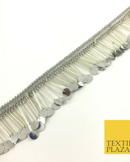 Silver Sequin Glass Tube Fringe Tassel Drop Trim Ribbon Border Dance Lace (X178)