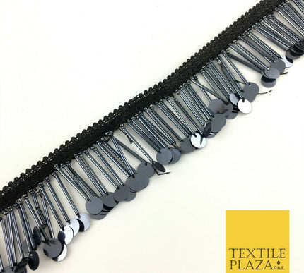 Graphite Sequin Glass Tube Fringe Tassel Drop Trim Ribbon Border Lace (X176)