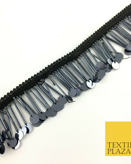 Graphite Sequin Glass Tube Fringe Tassel Drop Trim Ribbon Border Lace (X176)