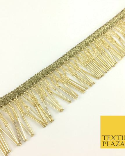 Gold Beaded Glass Tube Fringe Tassel Drop Trim Ribbon Border Dance Lace (X161)