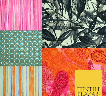 NEW Printed Polyester Crinkle Pleated Textured Summer Stripe Leaf Dress Fabric