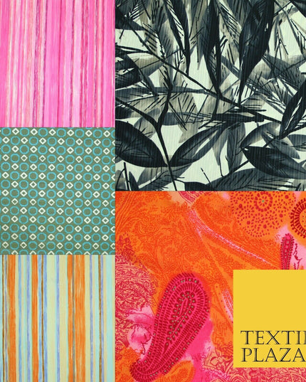 NEW Printed Polyester Crinkle Pleated Textured Summer Stripe Leaf Dress Fabric