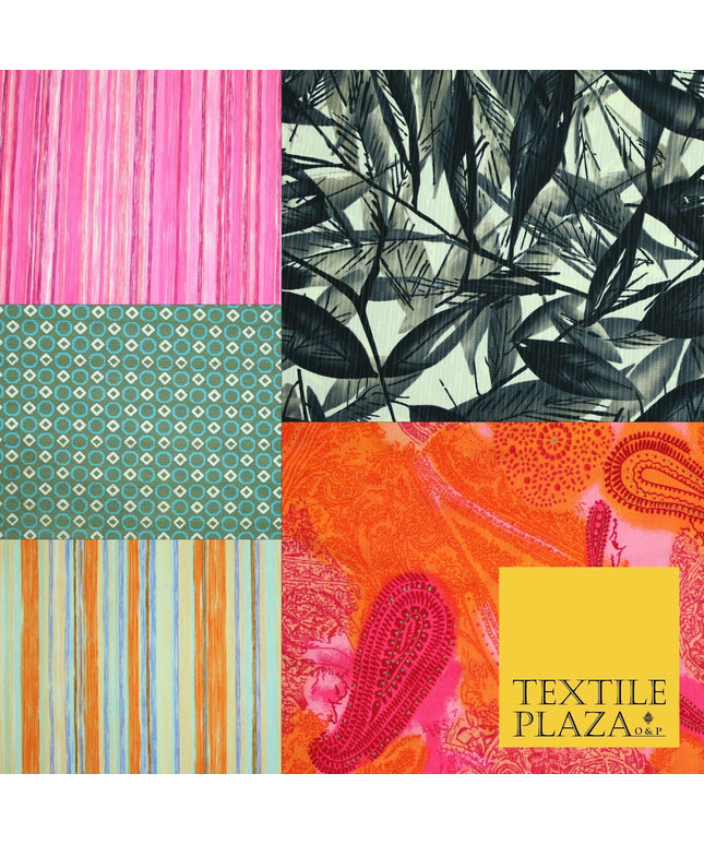 NEW Printed Polyester Crinkle Pleated Textured Summer Stripe Leaf Dress Fabric