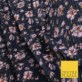 NAVY BLUE PINK Floral Ribbed Sparkle Stripe Dress Fabric Skirts 59" 1482