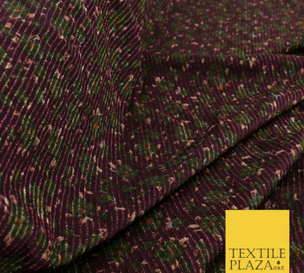 PLUM KHAKI GREEN Floral Ribbed Sparkle Stripe Dress Fabric Skirts 59" 1480