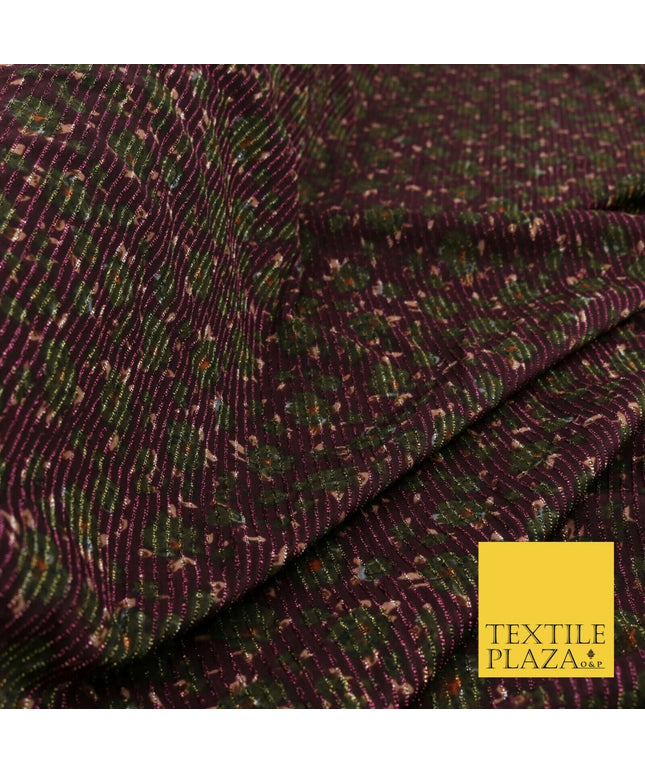 PLUM KHAKI GREEN Floral Ribbed Sparkle Stripe Dress Fabric Skirts 59" 1480
