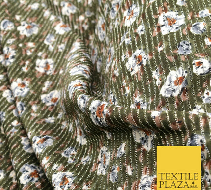 GREEN GREY Floral Ribbed Sparkle Stripe Dress Fabric Skirts 59" 1481