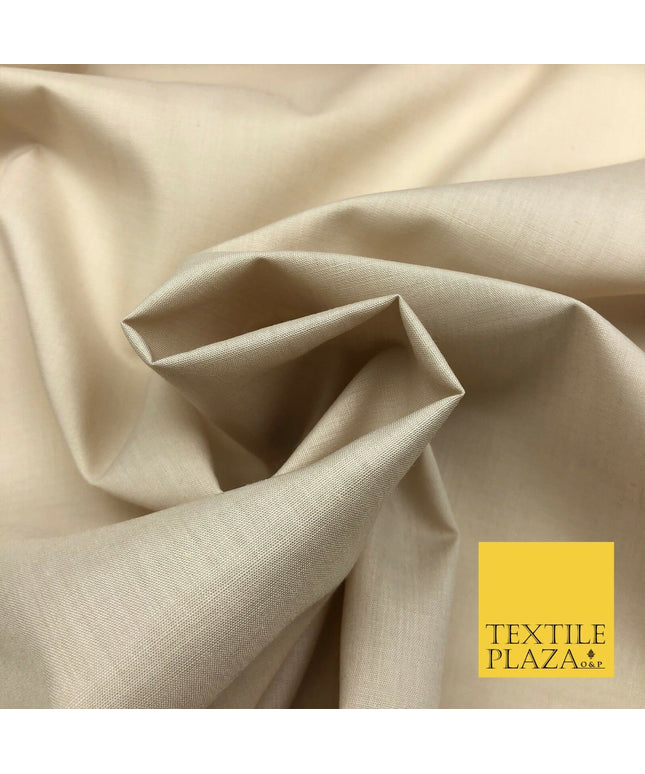 Luxury BEIGE Plain Solid Poly Cotton Fabric Dress Craft 114cm Wide - P951