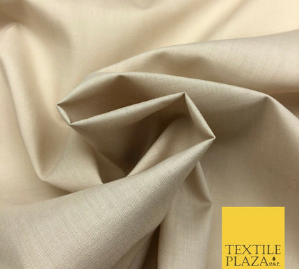 Luxury BEIGE Plain Solid Poly Cotton Fabric Dress Craft 114cm Wide - P951