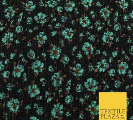 BLACK MINT GREEN Floral Ribbed Sparkle Stripe Dress Fabric Skirts 59" 1479