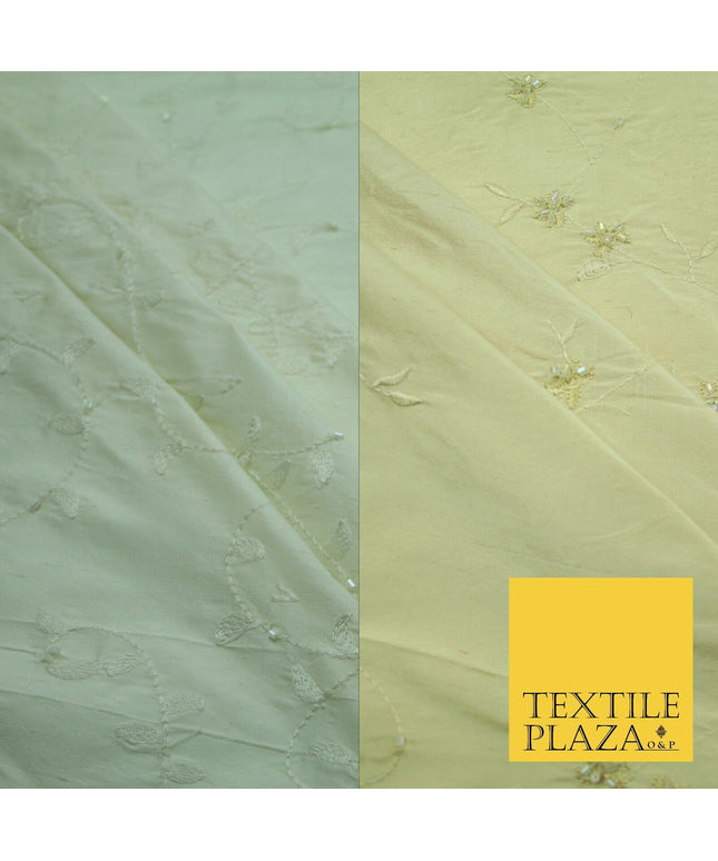 Bridal Bridesmaids Wedding 100% Pure TwoTone Silk Bead Allover Embroidery Fabric