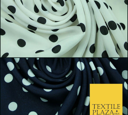 White Black Navy Blue 1cm Spot Polka Dot Silky Polyester Crepe Dress Fabric