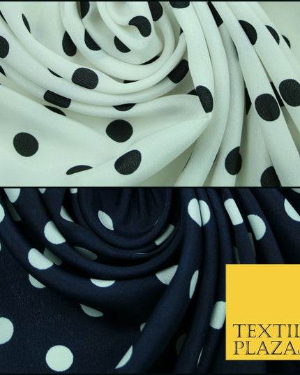 White Black Navy Blue 1cm Spot Polka Dot Silky Polyester Crepe Dress Fabric