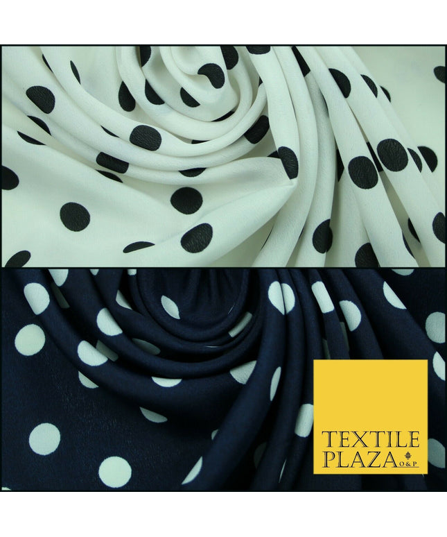 White Black Navy Blue 1cm Spot Polka Dot Silky Polyester Crepe Dress Fabric