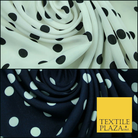 White Black Navy Blue 1cm Spot Polka Dot Silky Polyester Crepe Dress Fabric