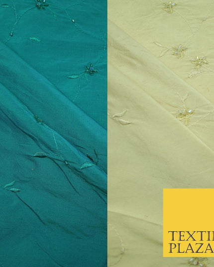 Bridal Bridesmaids Wedding 100% Pure TwoTone Silk Bead Allover Embroidery Fabric