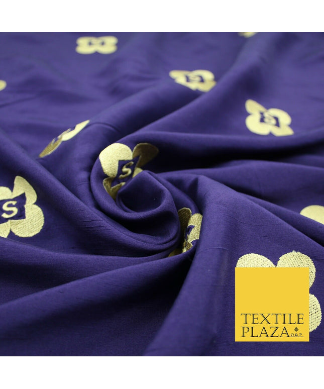 Rare Purple S Personalised 100% Pure Silk Gold Embroidery Indian Fabric "S" 2523