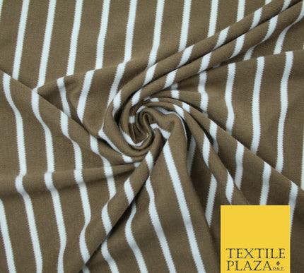 Luxury Brown White Striped Stretch Knit Jersey Dress Fabric Craft 70" Wide 2185