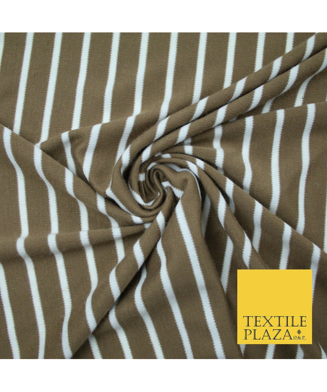 Luxury Brown White Striped Stretch Knit Jersey Dress Fabric Craft 70" Wide 2185