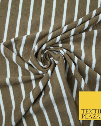 Luxury Brown White Striped Stretch Knit Jersey Dress Fabric Craft 70" Wide 2185
