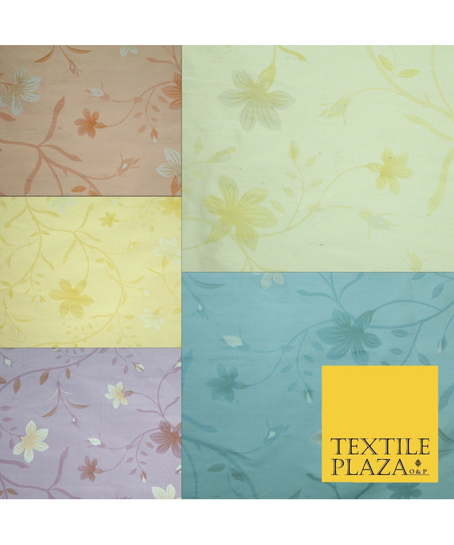 5 Pastel Colours - Floral Printed 100% PURE Dupion Raw Silk Bridal Flower Fabric