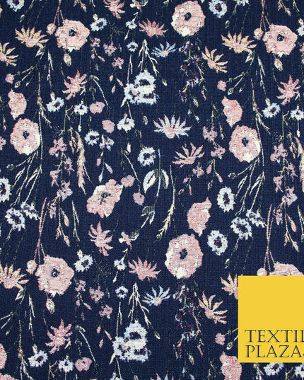 Navy Blue Floral Lurex Metallic Brocade Jacquard Strong Dress Fabric 1885