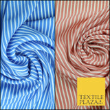 Denim Blue White Dusty Pink Striped Pinstripe Lines Polyester Crepe Dress Fabric