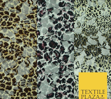 Leopard Cheetah Animal Cat Small Print Net Lace Dress Fabric Sari Sexy Lingerie