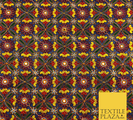 Navy Phulkari Georgette Fancy Colourful Threadwork Diamond Pattern Dress JE314