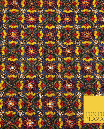 Navy Phulkari Georgette Fancy Colourful Threadwork Diamond Pattern Dress JE314