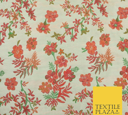 Cream Pink Floral Botanic Embossed Textured Brocade Jacquard Dress Fabric 1878