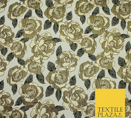Luxury Ivory Metallic Gold Carnation Textured Brocade Jacquard Dress Fabric 1876