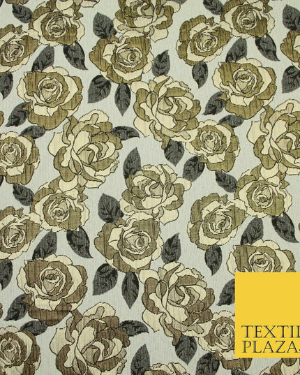 Luxury Ivory Metallic Gold Carnation Textured Brocade Jacquard Dress Fabric 1876