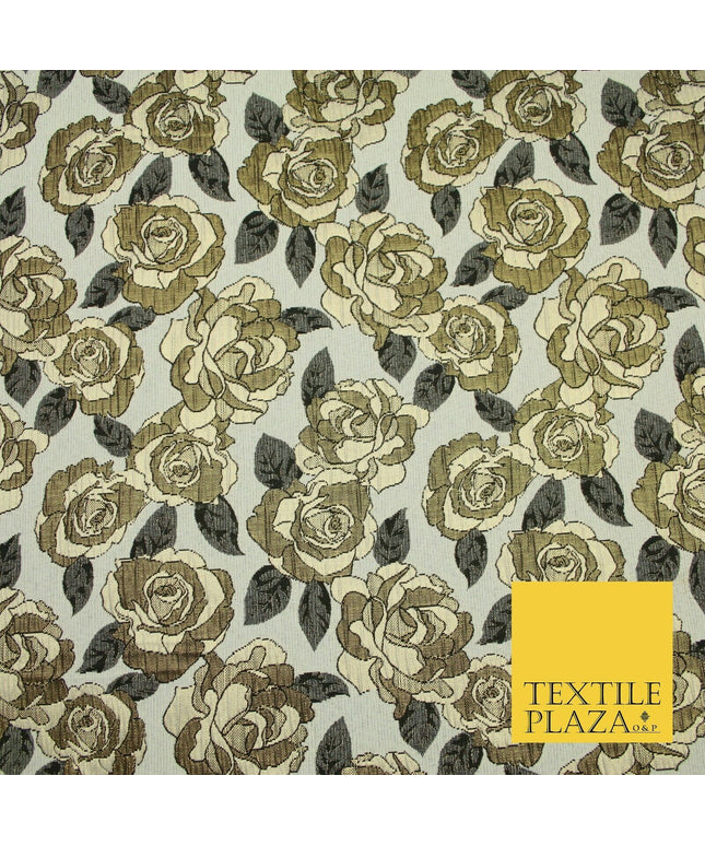 Luxury Ivory Metallic Gold Carnation Textured Brocade Jacquard Dress Fabric 1876