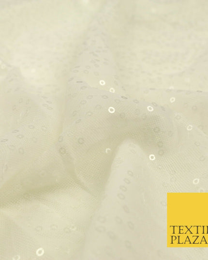 IVORY OFF WHITE 4-WAY Stretch SEQUIN Power Mesh Net CostumeFancy DressFabric1488