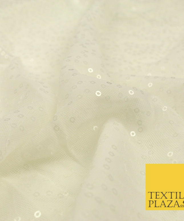 IVORY OFF WHITE 4-WAY Stretch SEQUIN Power Mesh Net CostumeFancy DressFabric1488