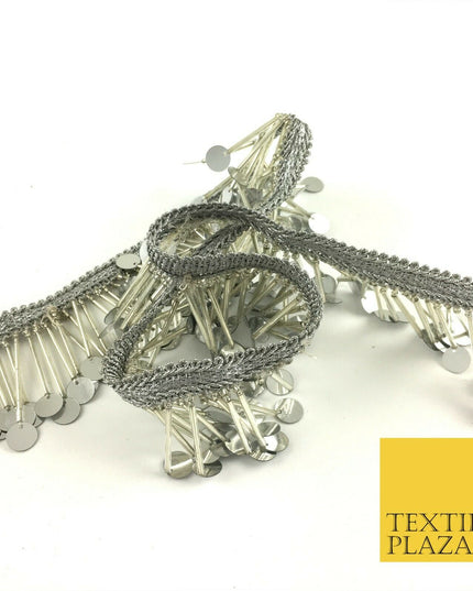 Silver Sequin Glass Tube Fringe Tassel Drop Trim Ribbon Border Dance Lace (X178)
