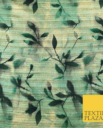 GREEN Shaded Floral Leaves Digital Print Faux Raw Silk Fabric Dress Craft 1466