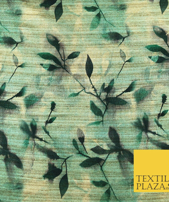 GREEN Shaded Floral Leaves Digital Print Faux Raw Silk Fabric Dress Craft 1466