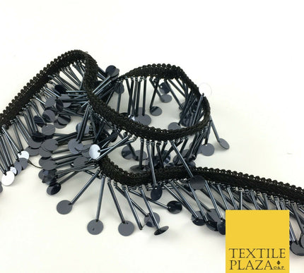 Graphite Sequin Glass Tube Fringe Tassel Drop Trim Ribbon Border Lace (X176)