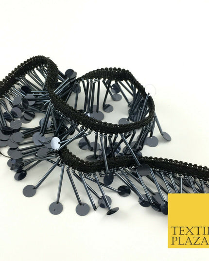 Graphite Sequin Glass Tube Fringe Tassel Drop Trim Ribbon Border Lace (X176)