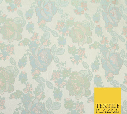 Light Mint Premium Floral Carnation Satin Brocade Jacquard Dress Fabric 1698