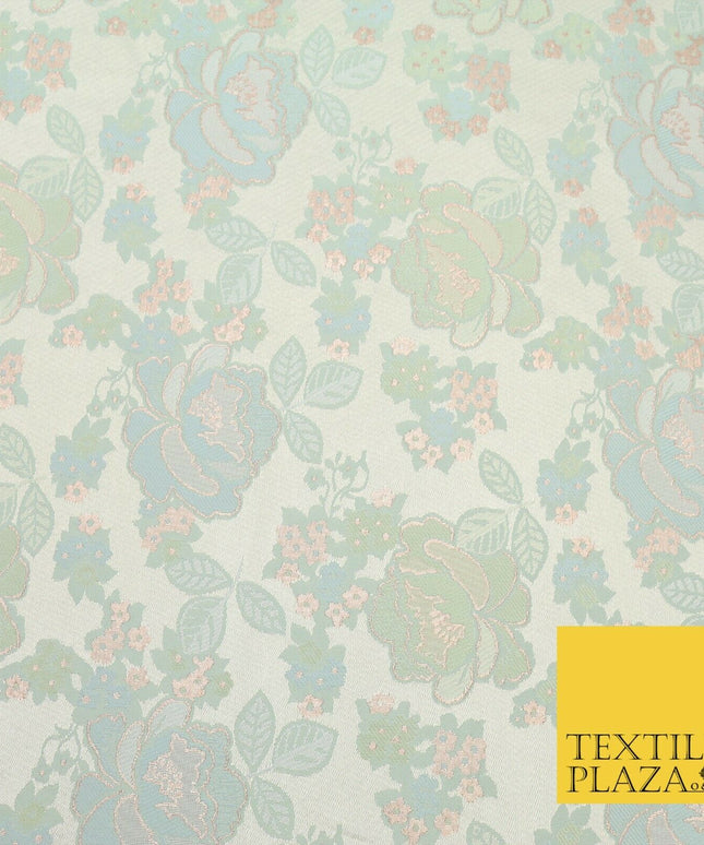 Light Mint Premium Floral Carnation Satin Brocade Jacquard Dress Fabric 1698