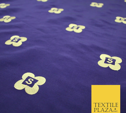 Rare Purple S Personalised 100% Pure Silk Gold Embroidery Indian Fabric "S" 2523