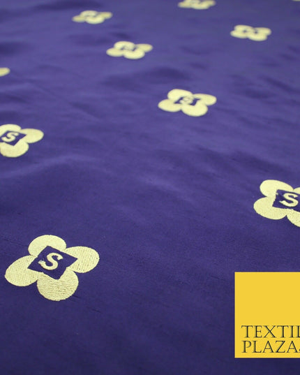 Rare Purple S Personalised 100% Pure Silk Gold Embroidery Indian Fabric "S" 2523