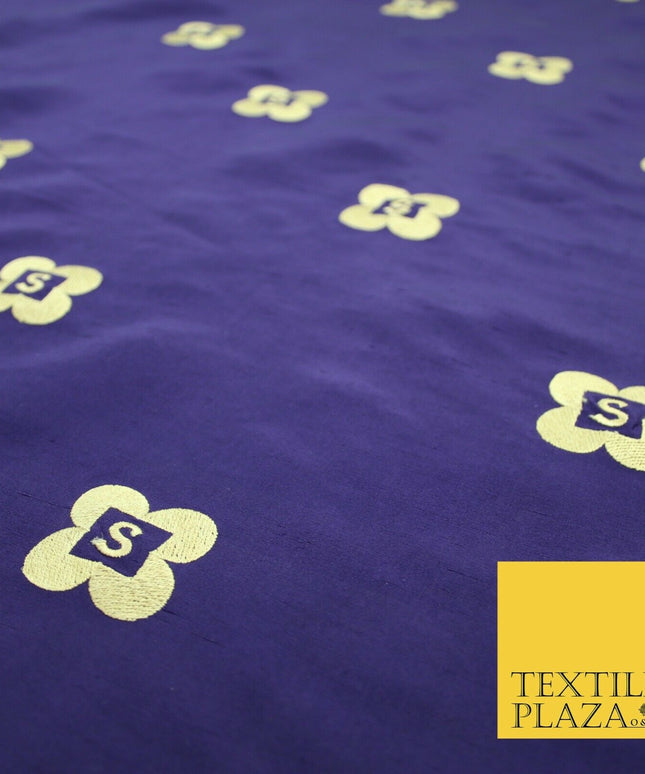 Rare Purple S Personalised 100% Pure Silk Gold Embroidery Indian Fabric "S" 2523